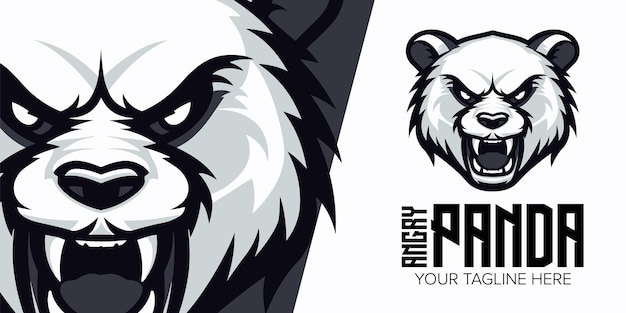 Diseño de logotipo vectorial de la mascota Dominant Panda Force Striking para deportes, deportes electrónicos y prendas de vestir