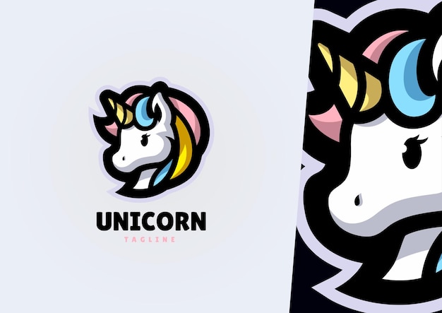 Diseño del logotipo vectorial de la mascota del unicornio