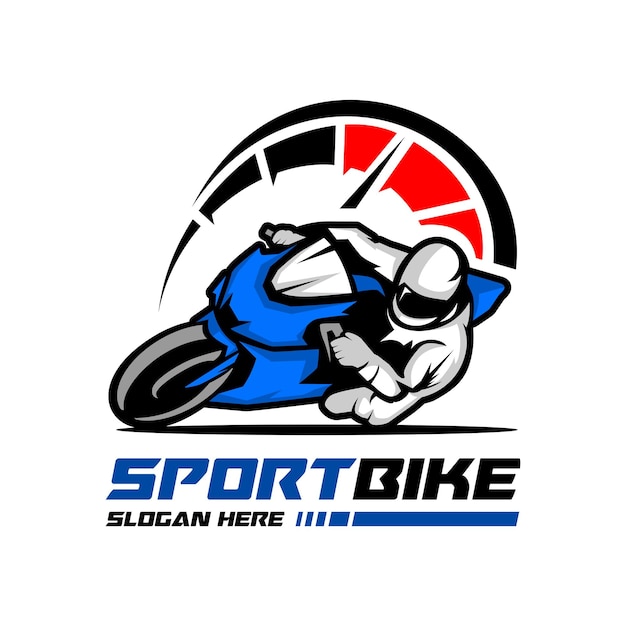 diseño de logotipo vectorial de motociclista deportivo con fondo de velocímetro
