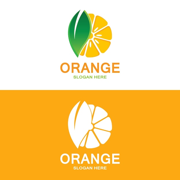 Diseño de logotipo vectorial naranja de fruta fresca para tienda de jugos de frutas en color naranja