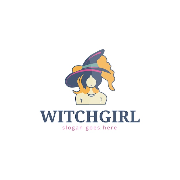 Diseño de logotipo vectorial de niña bruja