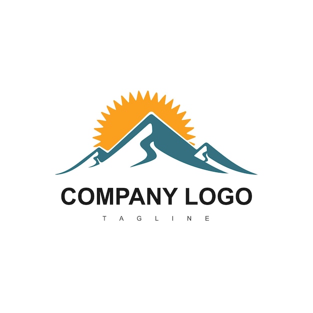 Diseño del logotipo vectorial del paisaje vectorial de colinas y montañas