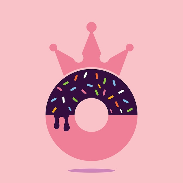 Diseño del logotipo vectorial de la panadería Donut con icono de la corona del rey