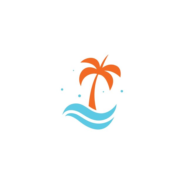 diseño de logotipo vectorial plano de árbol de palma con elementos de ondas