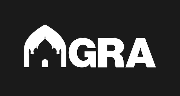 Diseño de logotipo vectorial plano de la ciudad de Agra con lugares icónicos