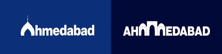 Diseño de logotipo vectorial plano de la ciudad de Ahmedabad con lugares icónicos