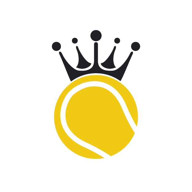 Diseño del logotipo vectorial del rey del tenis. Plantilla de diseño de icono de corona y pelota de tenis.