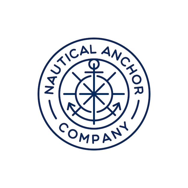 Diseño de logotipo vectorial de símbolo de insignia de ancla de barco náutico de lujo retro vintage