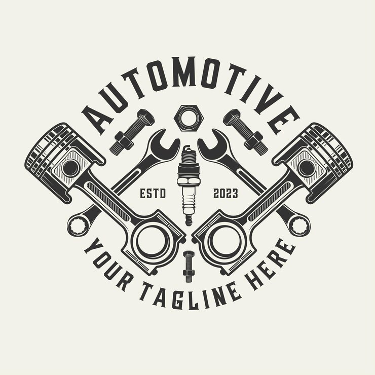 Vector diseño de logotipo vectorial de taller de reparación pistón y bujía para taller de reparación de automóviles o motocicletas