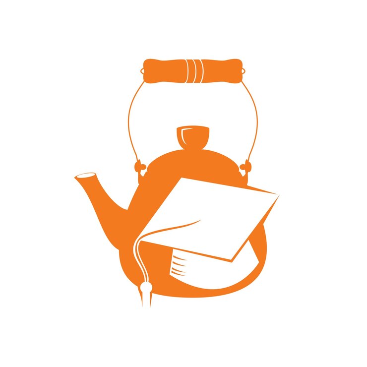 Vector diseño de logotipo vectorial de tetera y gorro de graduación