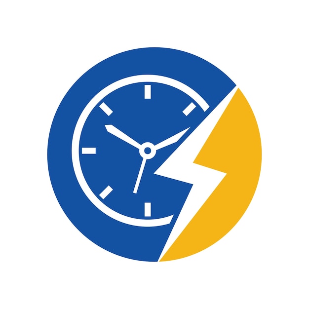 Diseño de logotipo vectorial de tiempo de flash. Vector de icono de logotipo de tiempo de trueno.