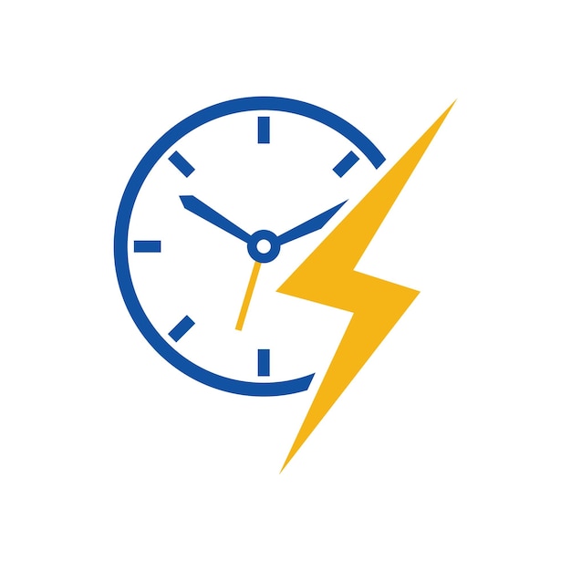 Diseño de logotipo vectorial de tiempo de flash. Vector de icono de logotipo de tiempo de trueno.