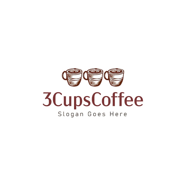 Diseño de logotipo vectorial de tres tazas de café