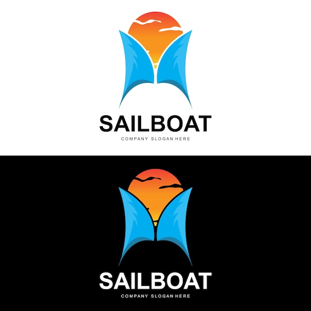 Diseño de logotipo de velero Ilustración de barco de pesca Compañía de barco de pesca Marca Vector Icono Diseño de tienda de barco Transporte de tienda de pescado