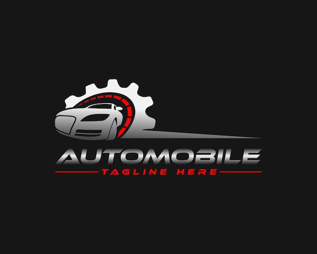 Diseño de logotipo de velocímetro y engranaje de automóvil para taller de reparación de vehículos deportivos y otras empresas