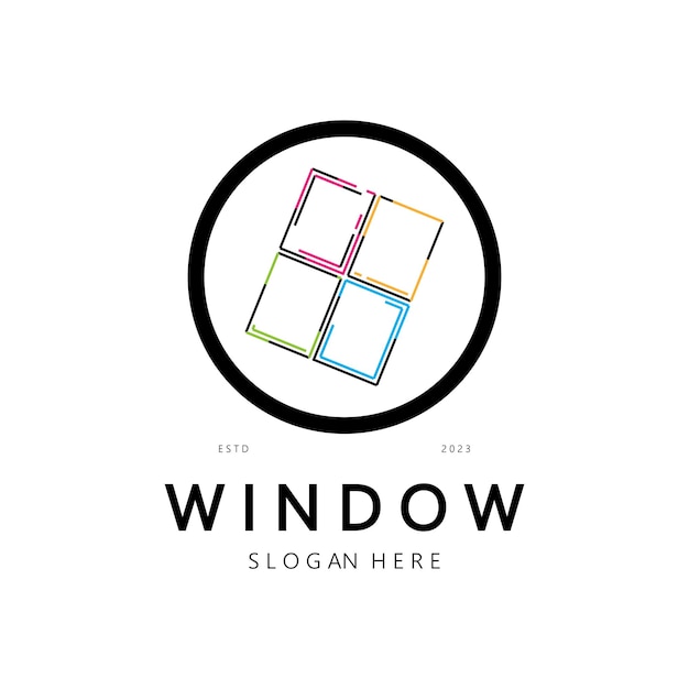 Diseño de logotipo de ventana simple para vector de negocio de propiedad de arquitectura de construcción interior