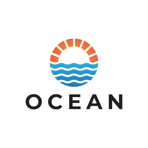 Diseño del logotipo de verano de la puesta de sol del océano