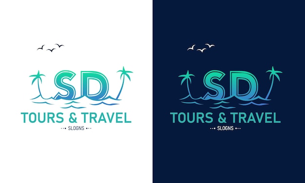 Diseño de logotipo de viaje creativo de SD o DS Icon Vector de logotipo inicial de viaje de verano