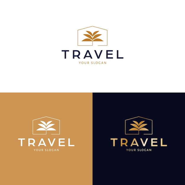 Diseño de logotipo de viaje Logotipo de vector abstracto de casa y palma Plantilla de logotipo de bienes raíces de vacaciones