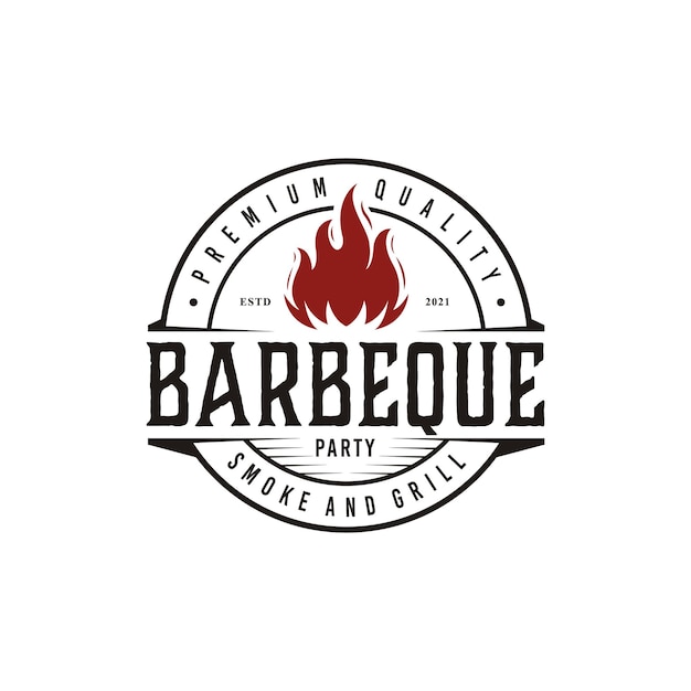 Vector diseño de logotipo vintage bbq grill barbecue label stamp