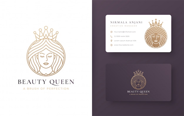 Diseño de logotipo vintage line art queen