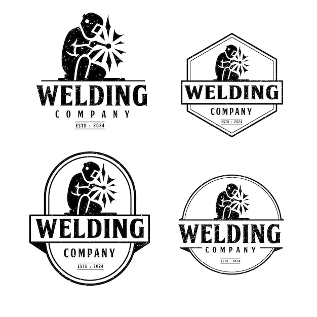 Diseño de logotipo vintage retro de la compañía de soldadura con archivo vectorial editable