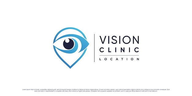 Diseño de logotipo de visión ocular para ubicación de clínica con concepto creativo Vector Premium