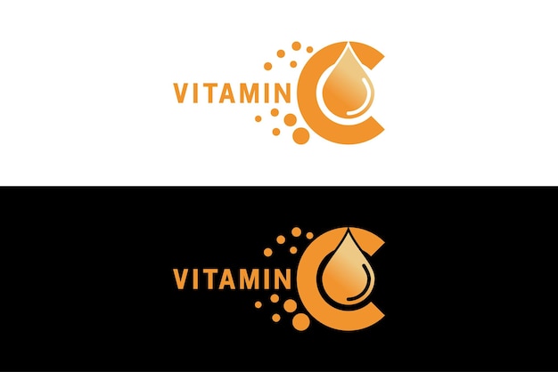 Diseño del logotipo de vitamina C con el símbolo de la letra C y gotas vectoriales