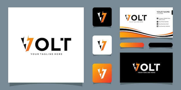 Diseño de logotipo de volt power con diseño de tarjeta de visita vector premium