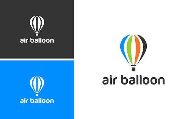 Diseño de logotipo de vuelo en globo aerostático con vector de colores del arco iris