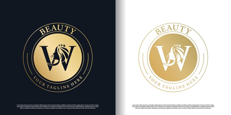 Vector diseño de logotipo w inicial con icono de mujer de belleza y vector premium de concepto creativo