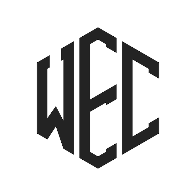 Diseño del logotipo de WEC Letra inicial Logotipo del monograma de WEC con forma de hexágono