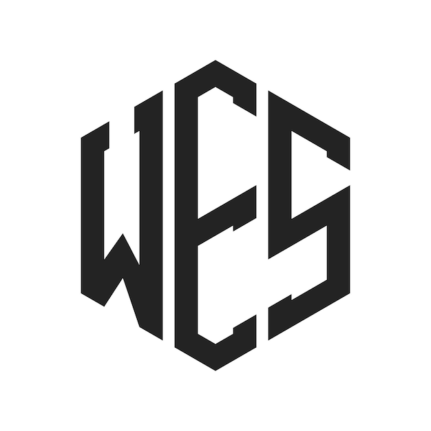 Diseño del logotipo WES Letra inicial WES Monograma Logotipo con forma de hexágono