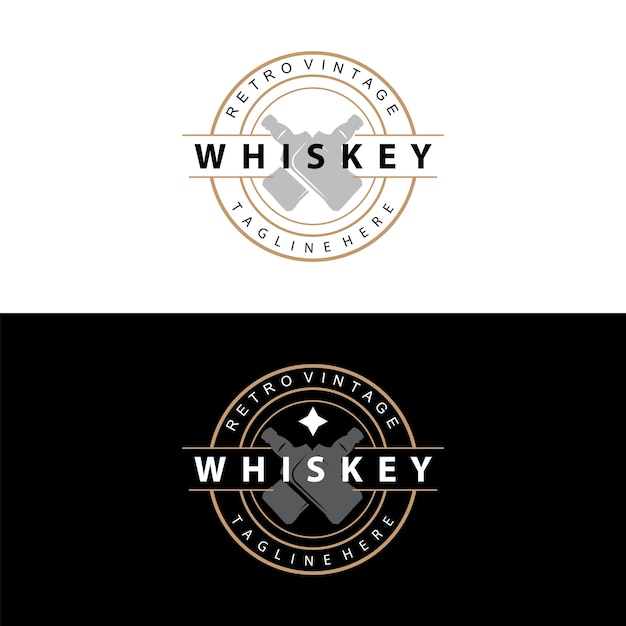 Diseño del logotipo del whisky Botella de bebida antigua Estilo sencillo Retro Bar vintage Restaurante plantilla Ilustración