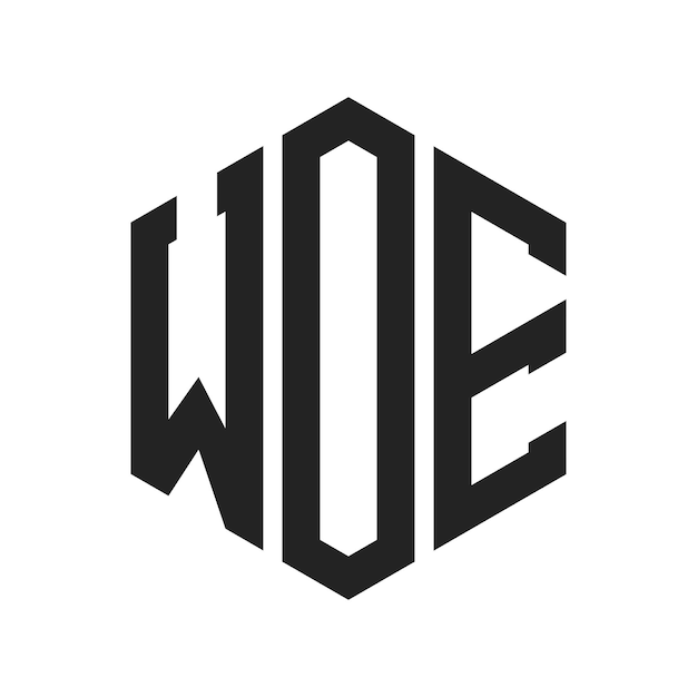 Diseño del logotipo WOE Letra inicial WOE Monograma Logotipo con forma de hexágono