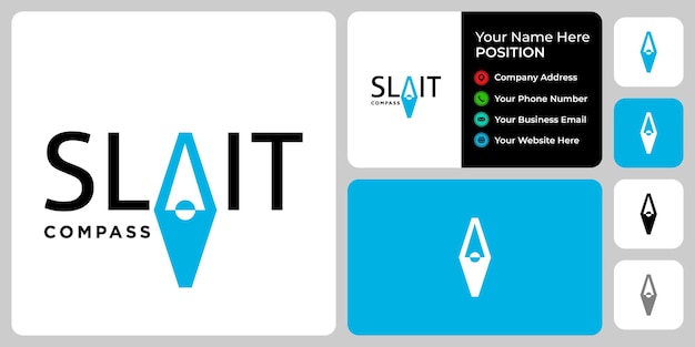 Diseño de logotipo Wordmark brújula con plantilla de tarjeta de visita