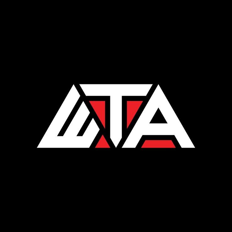 Vector el diseño del logotipo de la wta con letras triangulares en forma de triángulo, el diseño del monograma del logotipo del wta con triángulo vectorial, la plantilla del logotipo wta con color rojo, el logotipo triangular de la wta, el diseño de la wta es sencillo, elegante y lujoso.