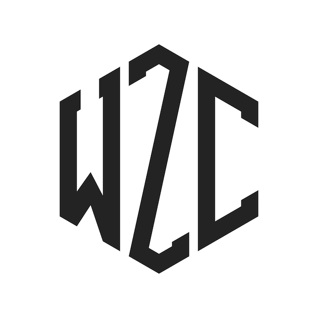 Diseño del logotipo WZC Letra inicial Logotipo del monograma WZC con forma de hexágono