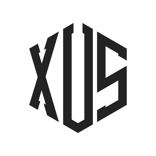 Diseño del logotipo de XUS Letra inicial Logotipo del monograma de XUS con forma de hexágono