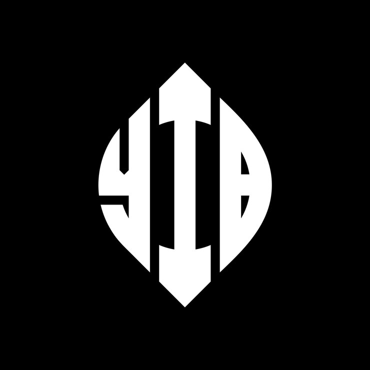 Vector el diseño del logotipo de yib con letras en círculo y en forma de elipse yib letras en elipse con estilo tipográfico las tres iniciales forman un logotipo en círculo yib emblema de círculo monograma abstracto letra marca vector