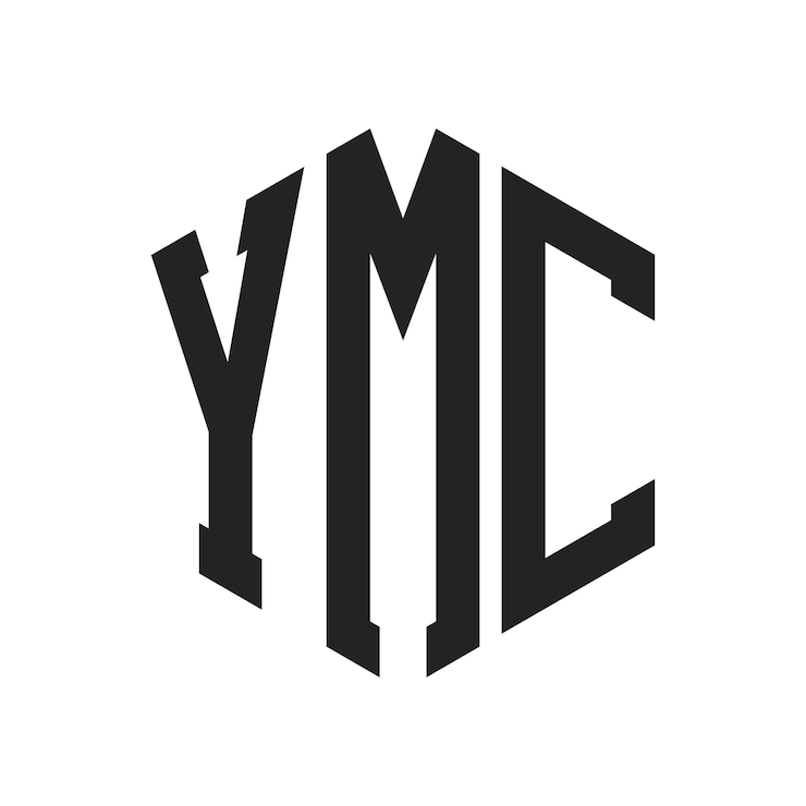 Vector diseño del logotipo de ymc letra inicial logotipo del monograma de ymc con forma de hexágono