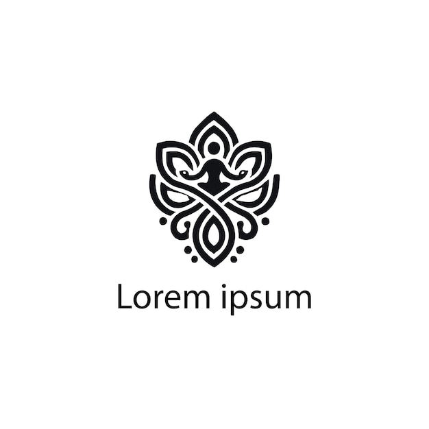 Un diseño de logotipo de yoga negro sobre un fondo blanco