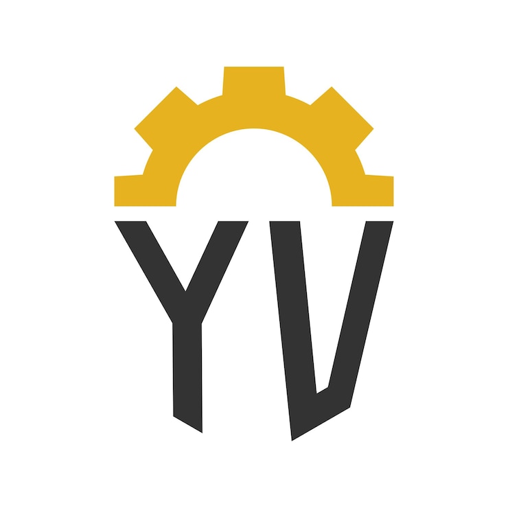 Vector diseño del logotipo de yv gear para la fábrica de reparación del centro de servicios, el negocio industrial digital y mecánico