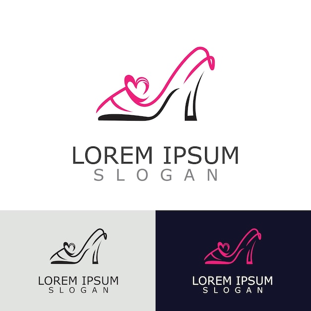 Diseño de logotipo de zapatos de mujer Vector de plantilla de icono de moda de tacón alto para tienda de negocios