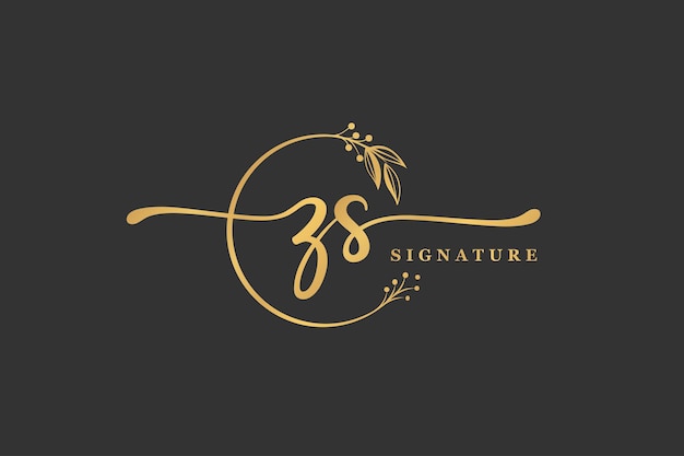 Diseño de logotipo zs inicial de firma de lujo hoja y flor aisladas