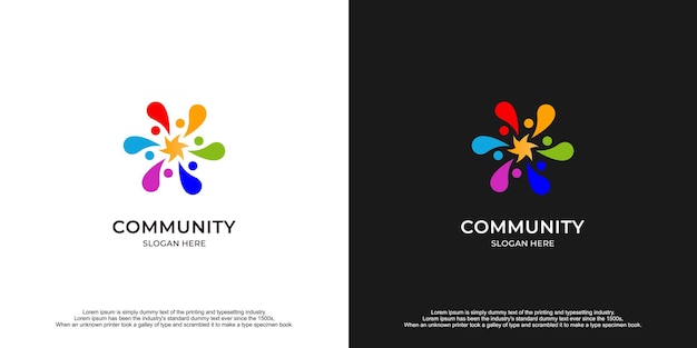 Diseño de logotipos creativos comunitarios con fondo blanco y negro.