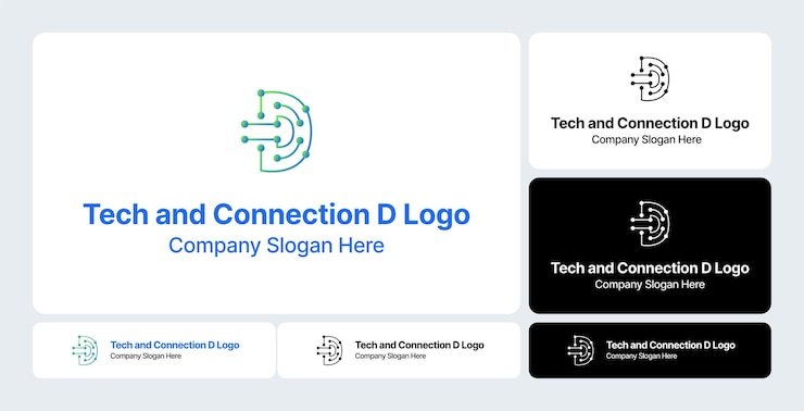 Vector diseño de logotipos de tech y connection d para empresas digitales y de software