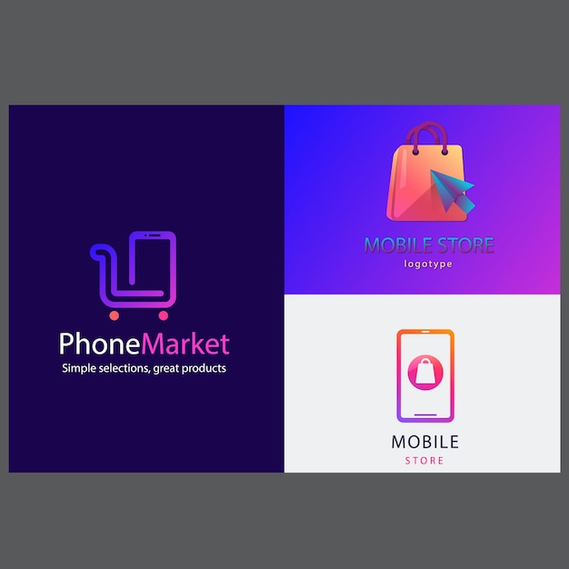 Diseño de logotipos de tiendas móviles con plantilla de diseño de logotipo de tiendas en línea de diseño plano