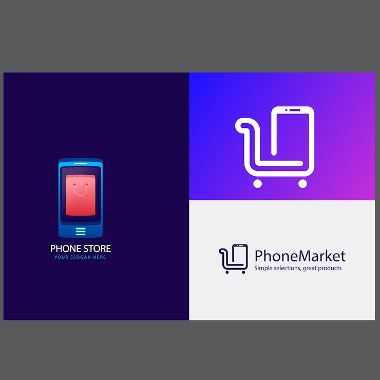 Vector diseño de logotipos de tiendas móviles con plantilla de diseño de logotipo de tiendas en línea de diseño plano