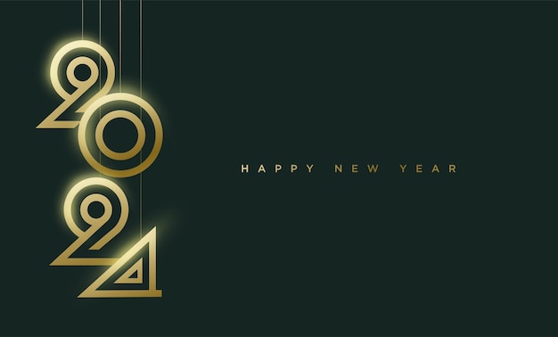 Diseño de lujo dorado número 2024 feliz celebración de año nuevo diseño vectorial premium para carteles, publicaciones en redes sociales y calendario